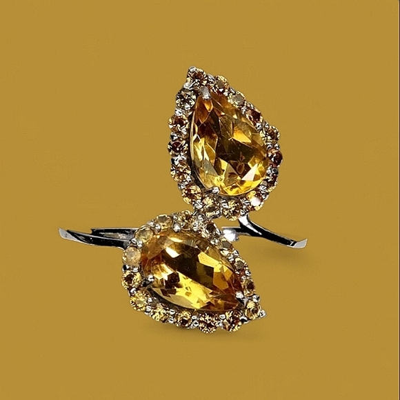 925 Sterling Silver Ring Sz 8.75 with Natural Citrine 9x6mm & Sapphire Gemstone - Picture 2 of 9